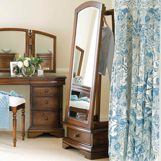 French inspired wooden cheval mirror in glossy varnished dark brown finish