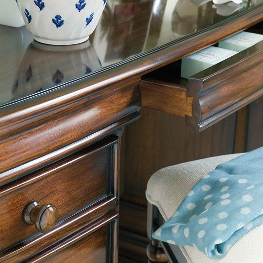 French inspired 6 drawer dressing table with three mirrors in glossy varnished dark brown finish