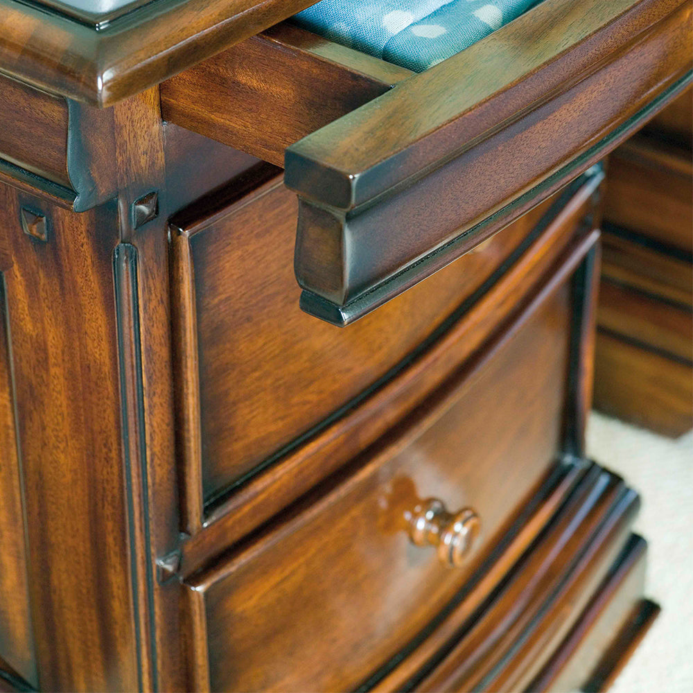 French inspired 6 drawer dressing table with three mirrors in glossy varnished dark brown finish