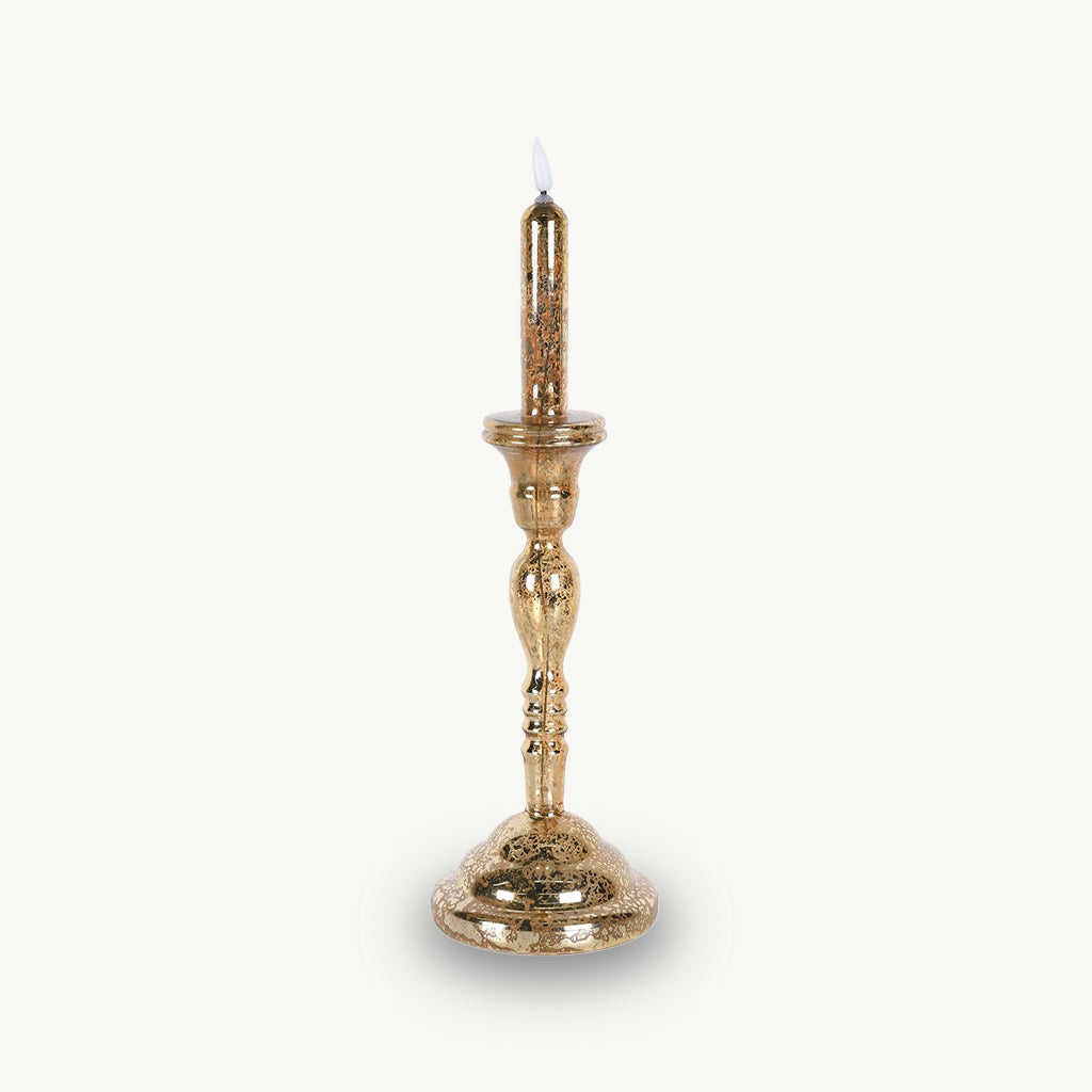 Gold LED Glass Candlestick