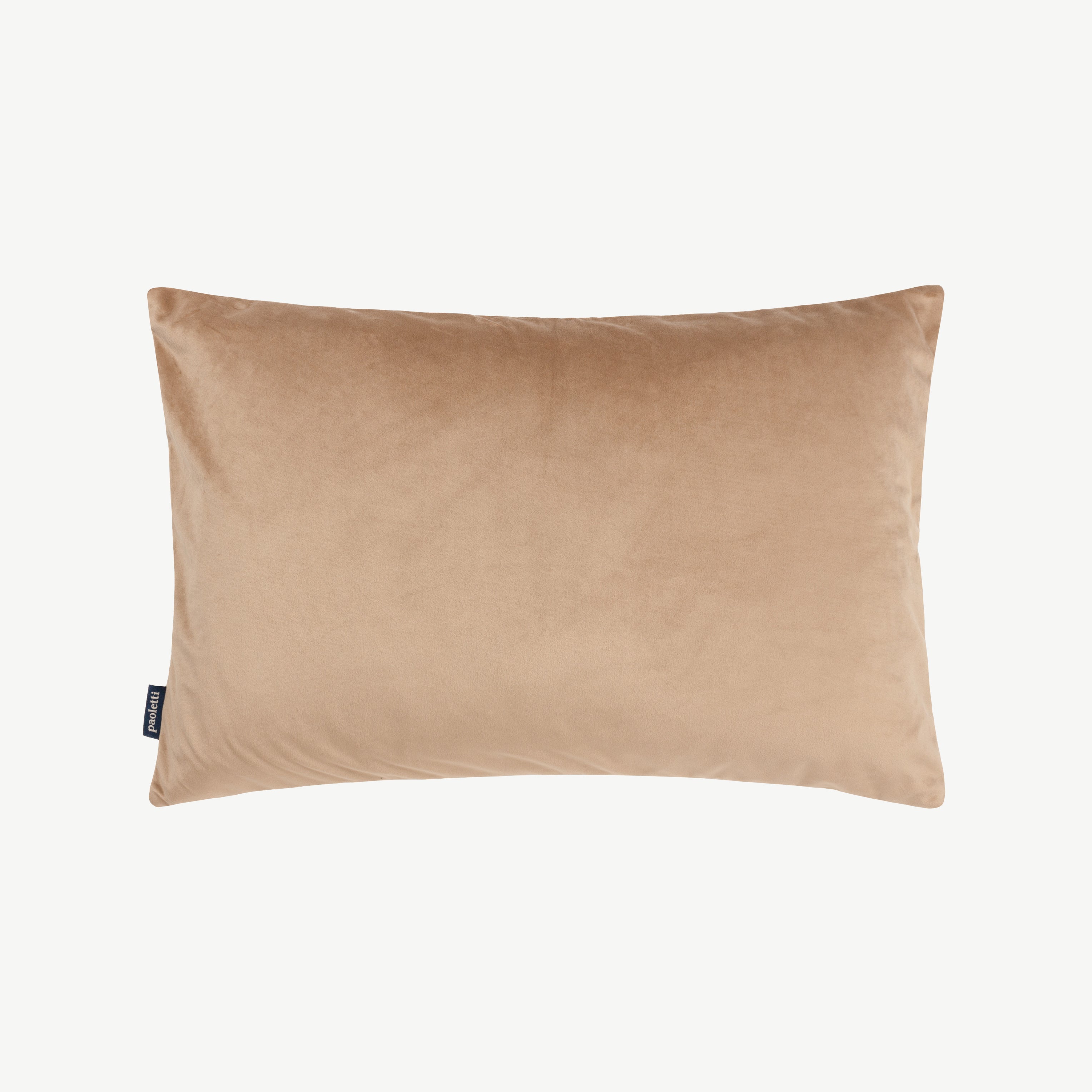 Rectangular scatter cushion featuring raised chequered design in varying hues of brown, white and gold with reverse plain side