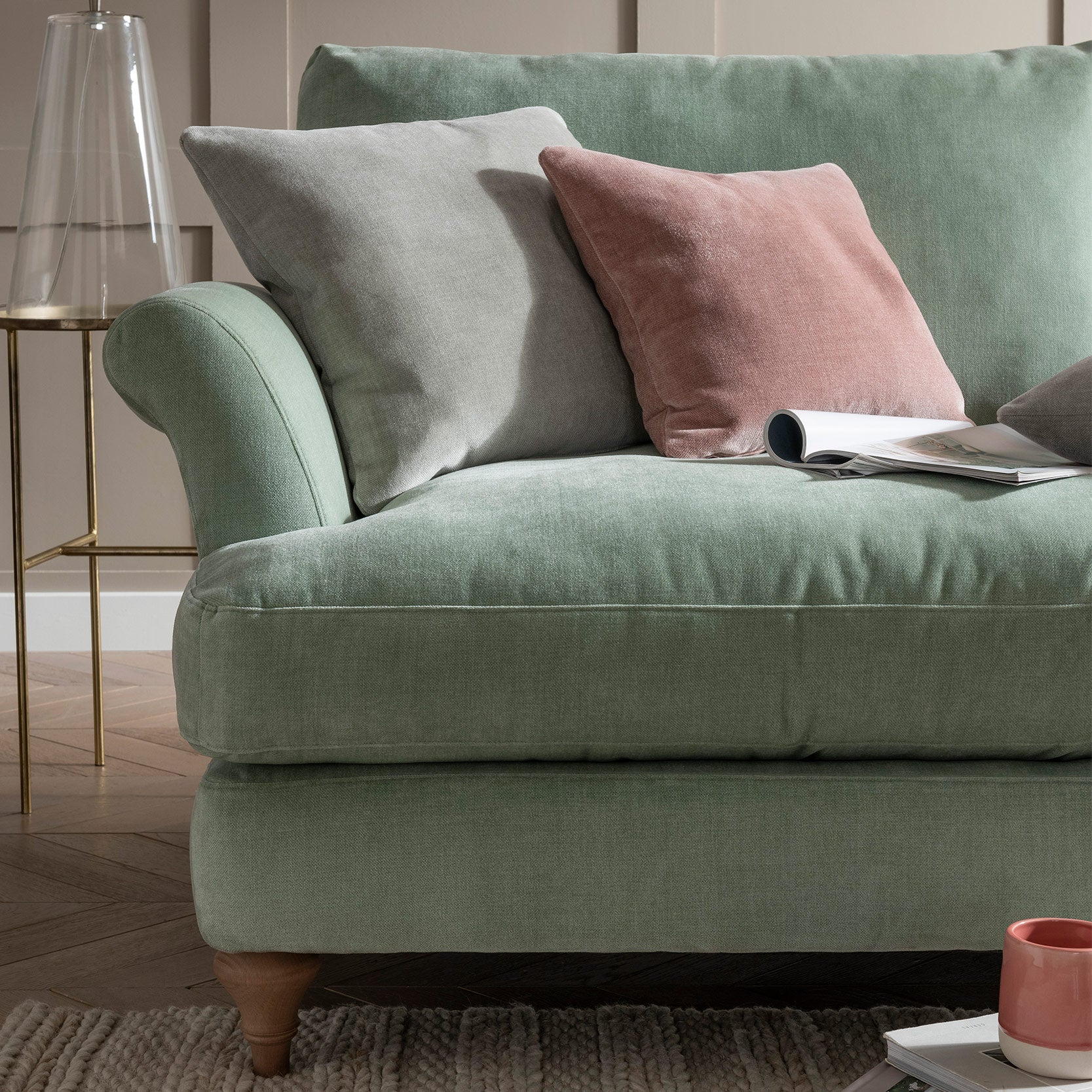 Lara large green sofa in light green fabric