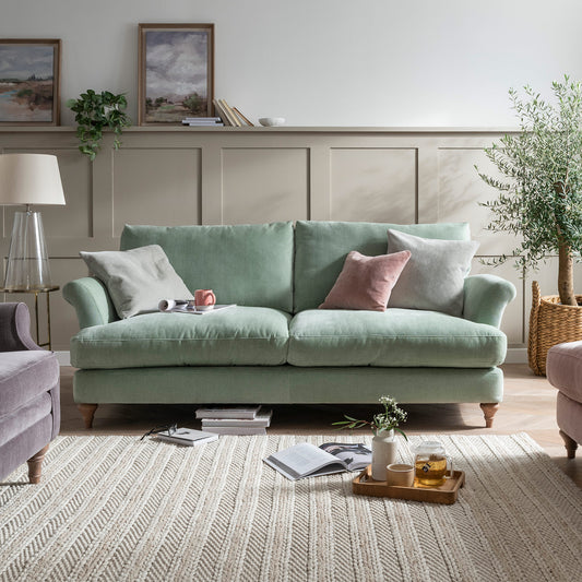Lara large green sofa in light green fabric
