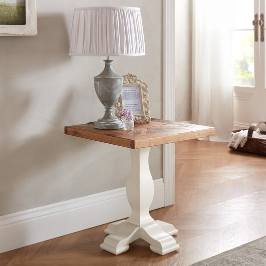 Two tone painted white oak lamp table with natural oak top
