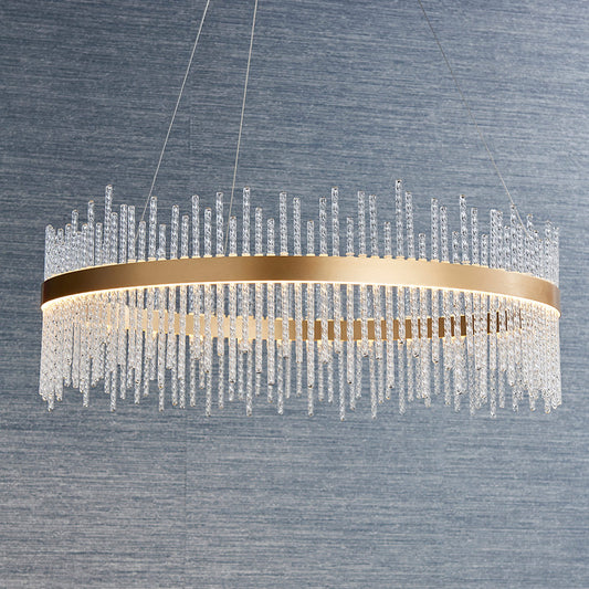 Brushed gold plated pendant with twisted clear glass rods
