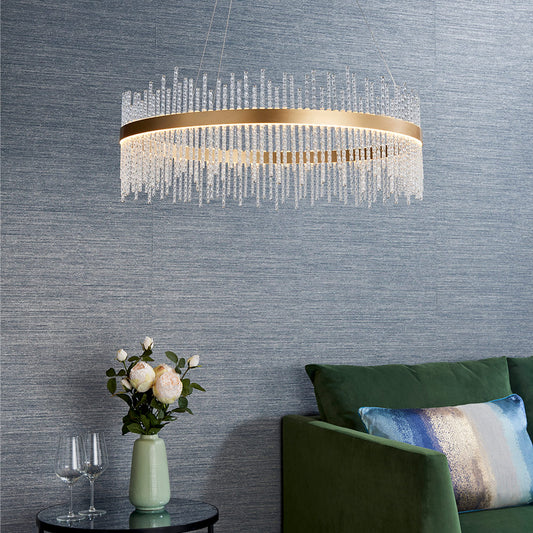 Brushed gold plated pendant with twisted clear glass rods