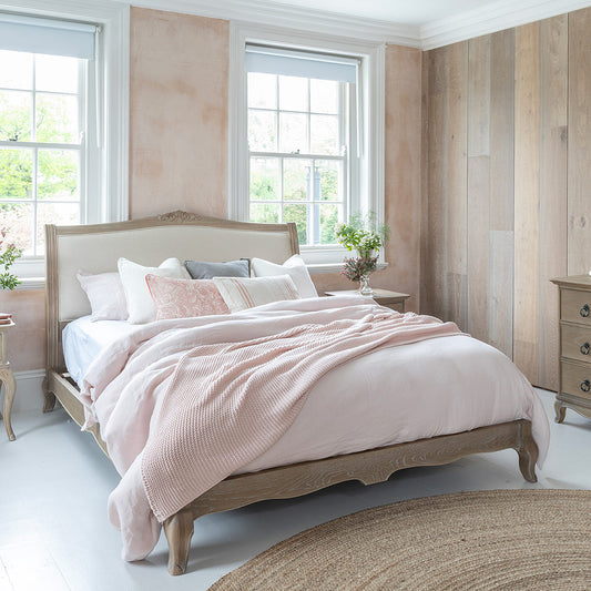 Solid oak low end bed in soft antique finish