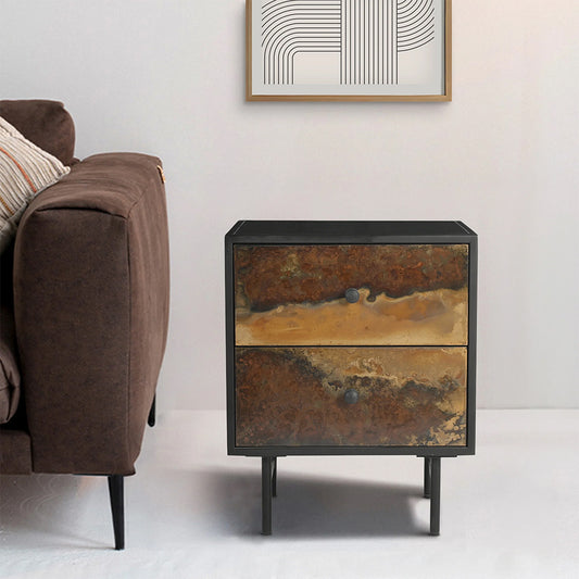 Vita 2 Drawer Iron Side Table