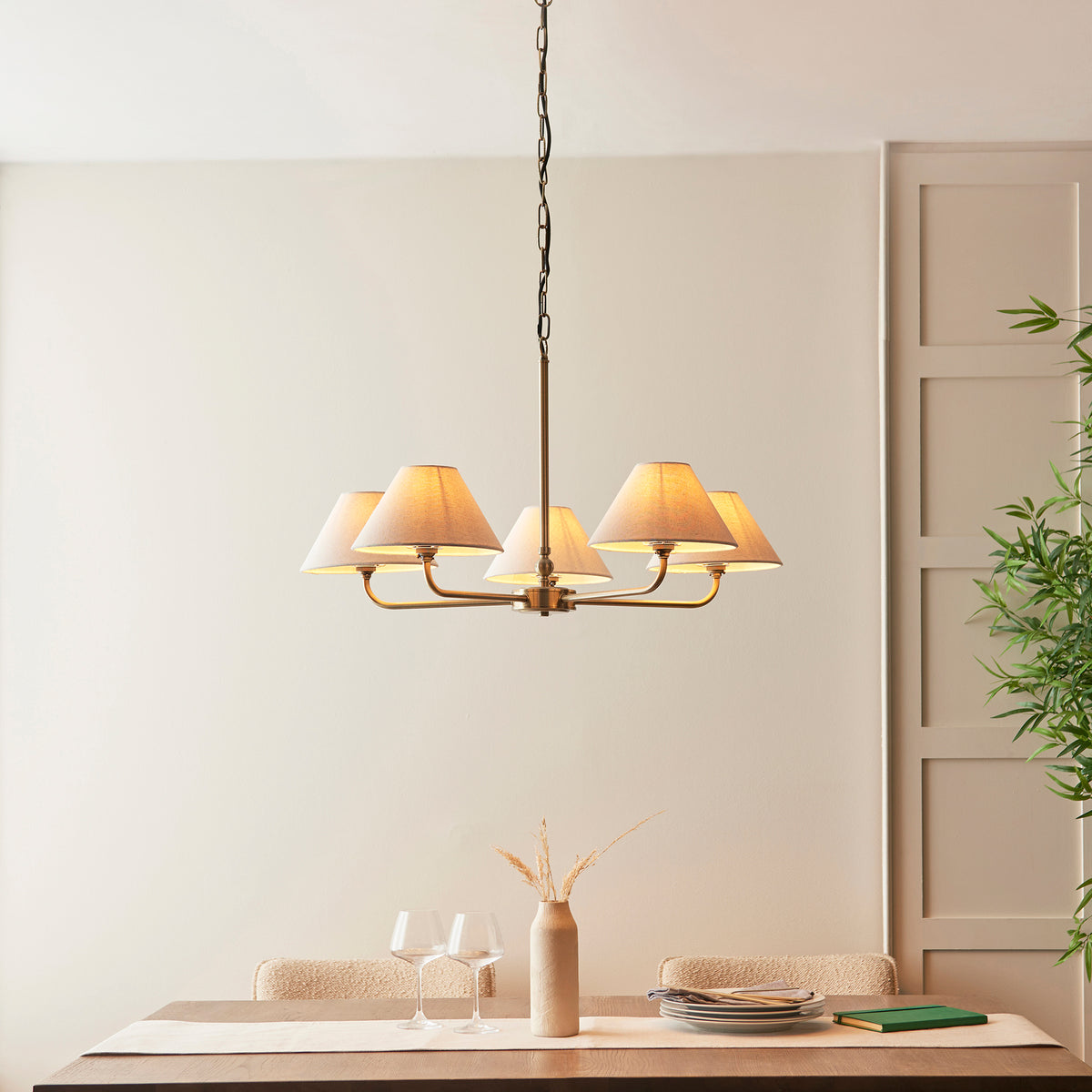 Lille 5-Light Pendant Light Brass & Linen