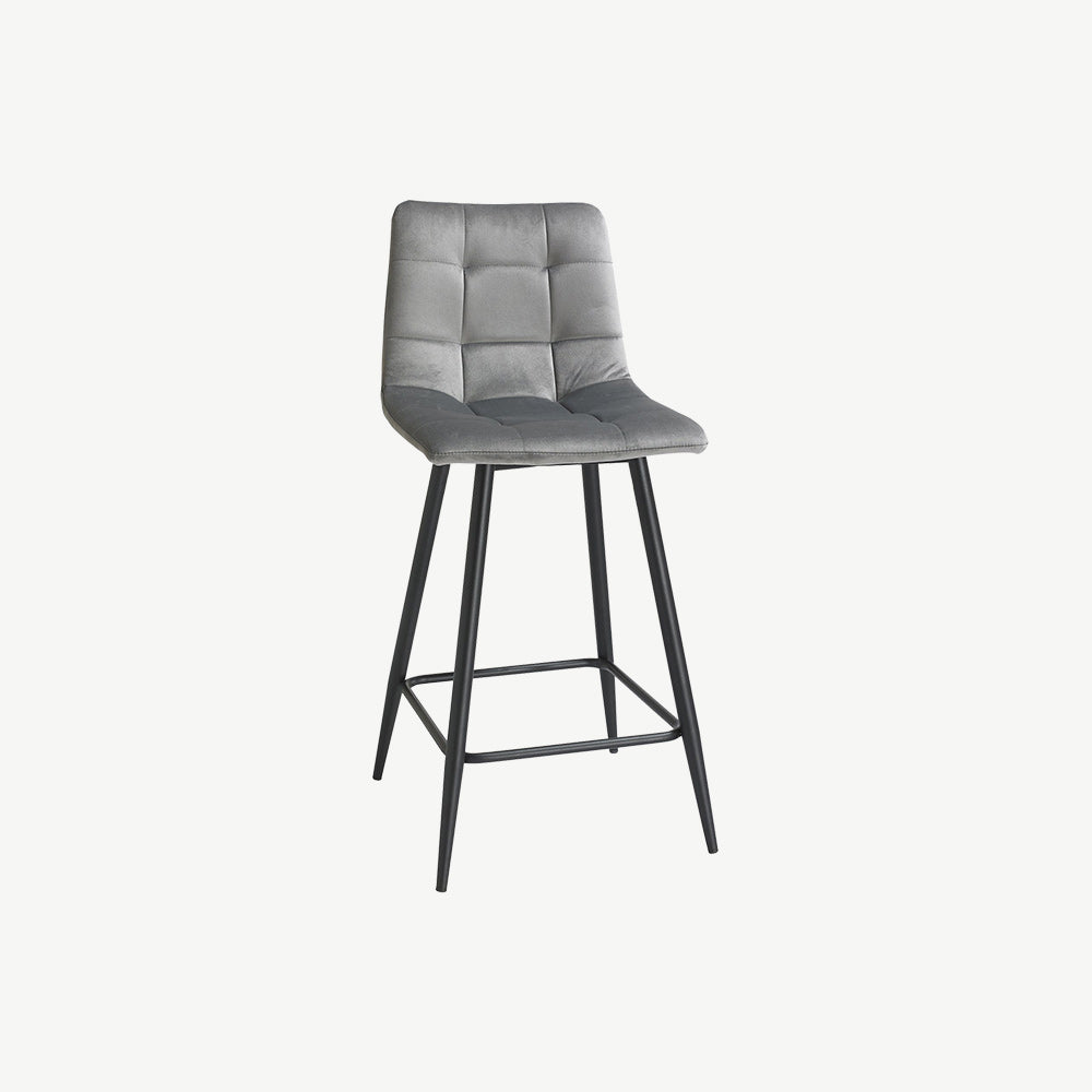 Manitoba Bar Stool in Grey-Velvet-Fabric