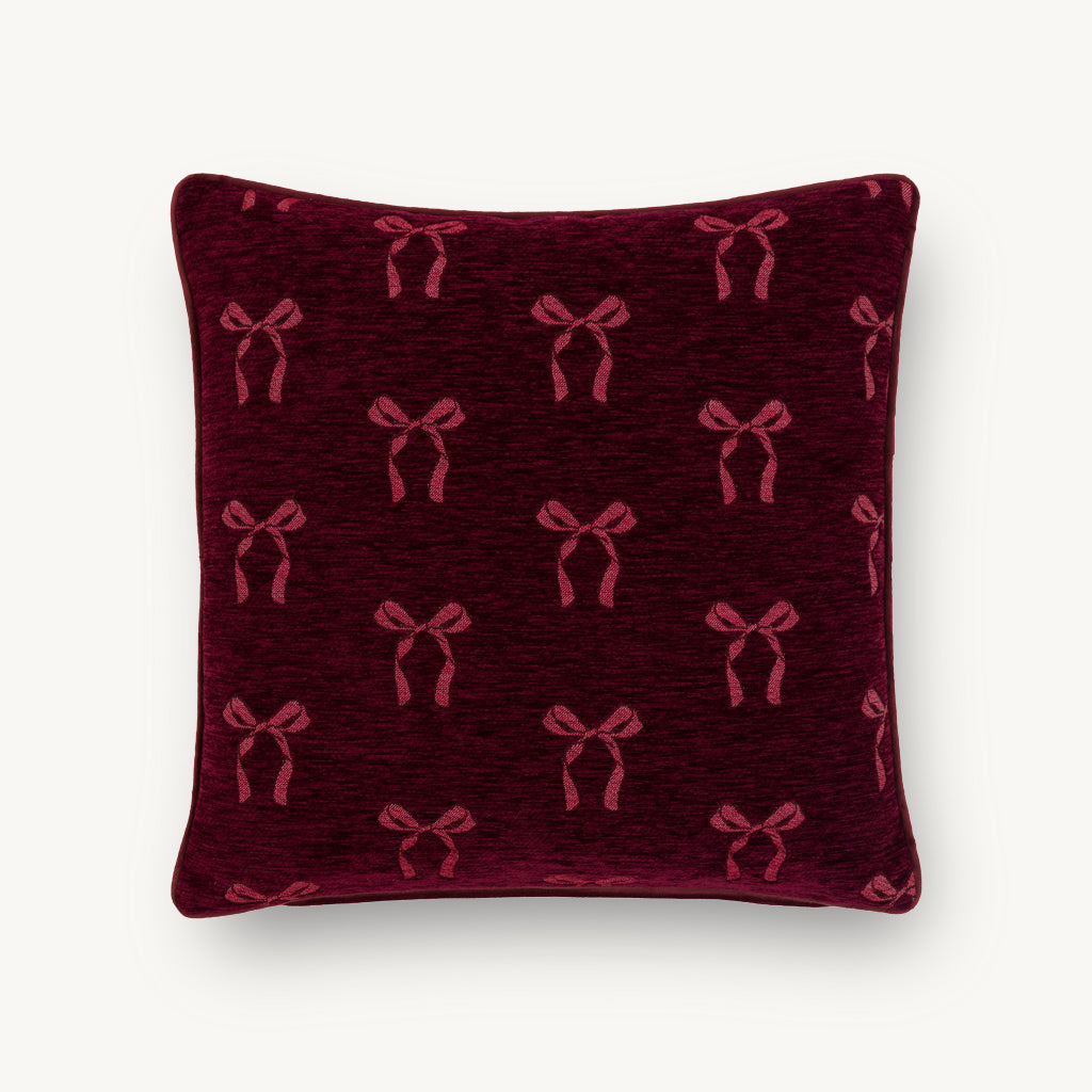 Velvet & Chenille Merlot Bow Cushion