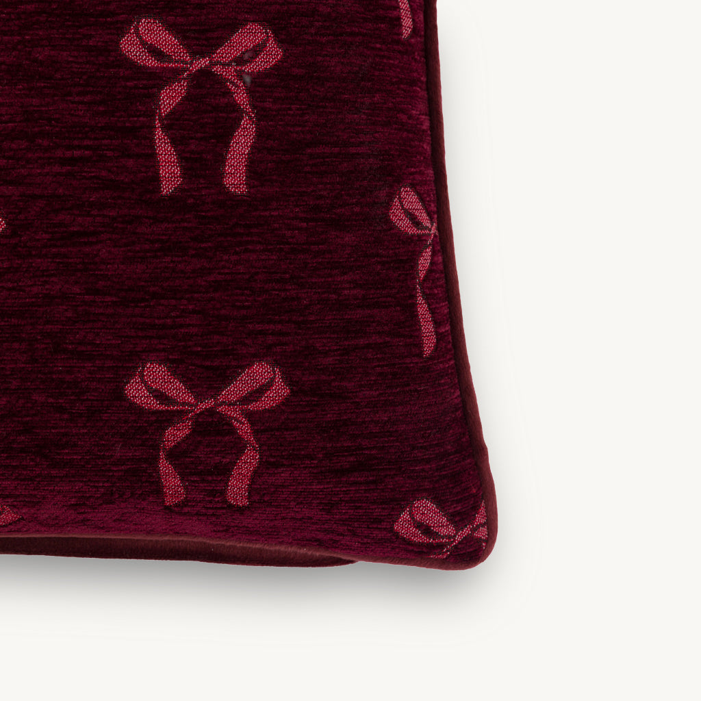 Velvet & Chenille Merlot Bow Cushion