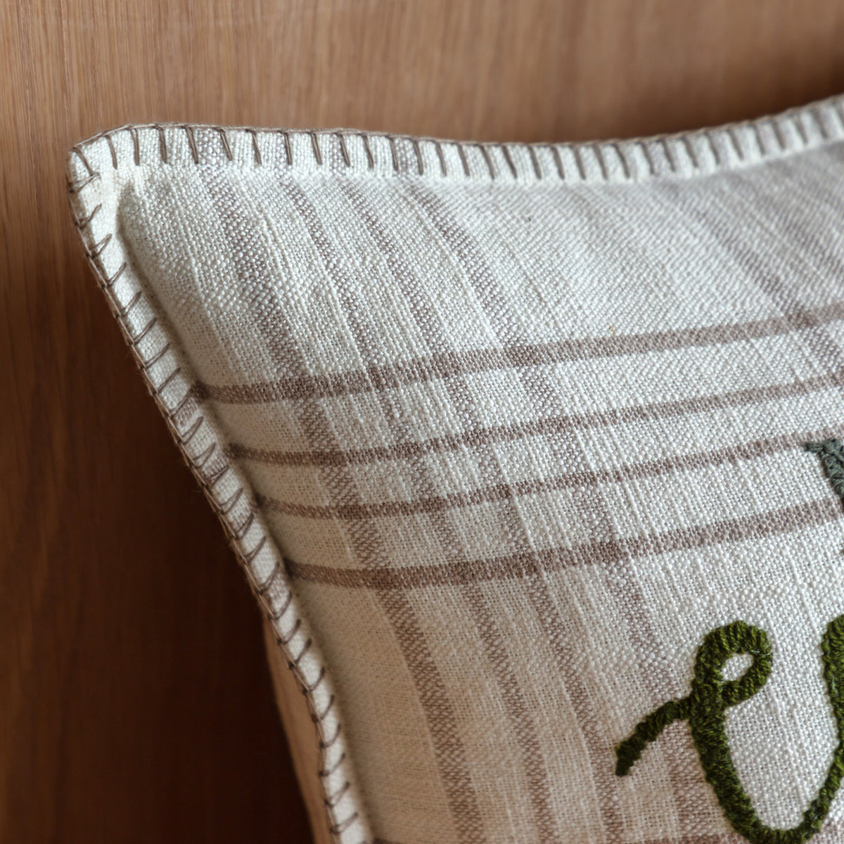 Embroidered Beige 'Merry Christmas' Cushion