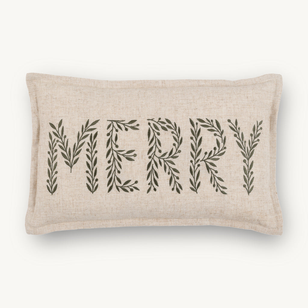 Embroidered Linen 'Merry' Cushion