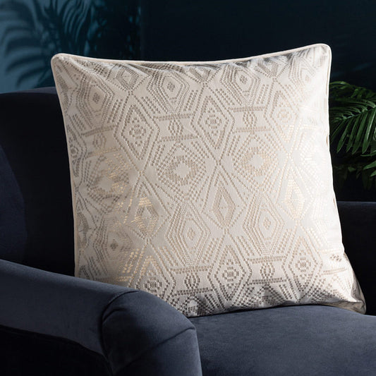 Ivory scatter cushion in metallic pattern fabric