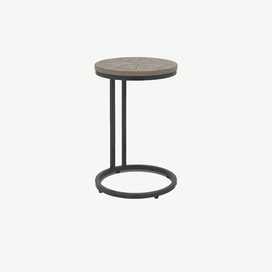 Wooden sofa table with saw-cut ash chevron pattern in silver grey finish and black powder coated metal base
