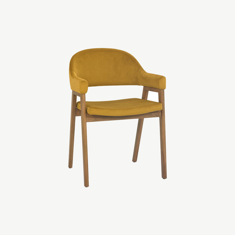 Highgate Rustic Oak Armchair in Mustard-Velvet