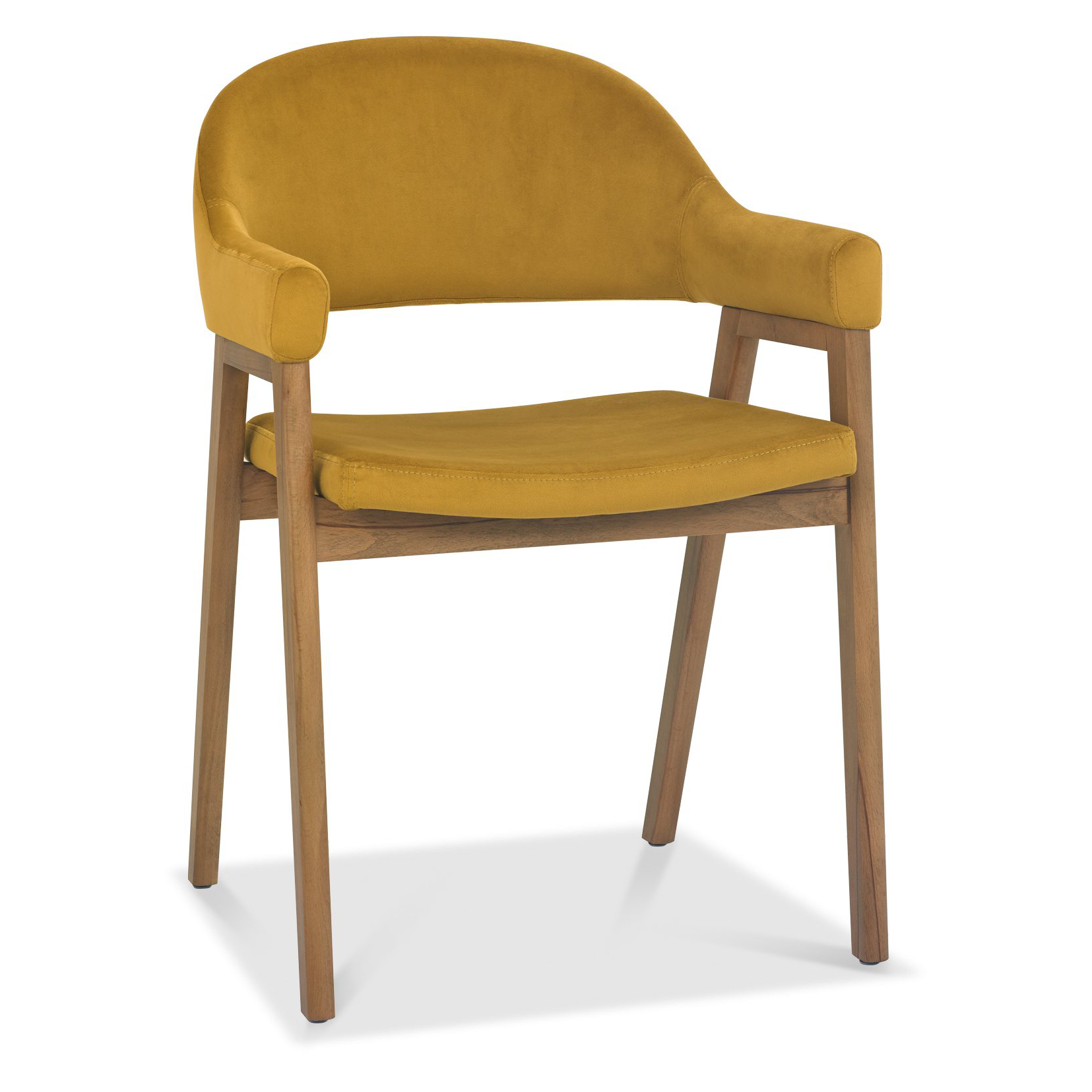 Highgate Rustic Oak Armchair in Mustard Velvet