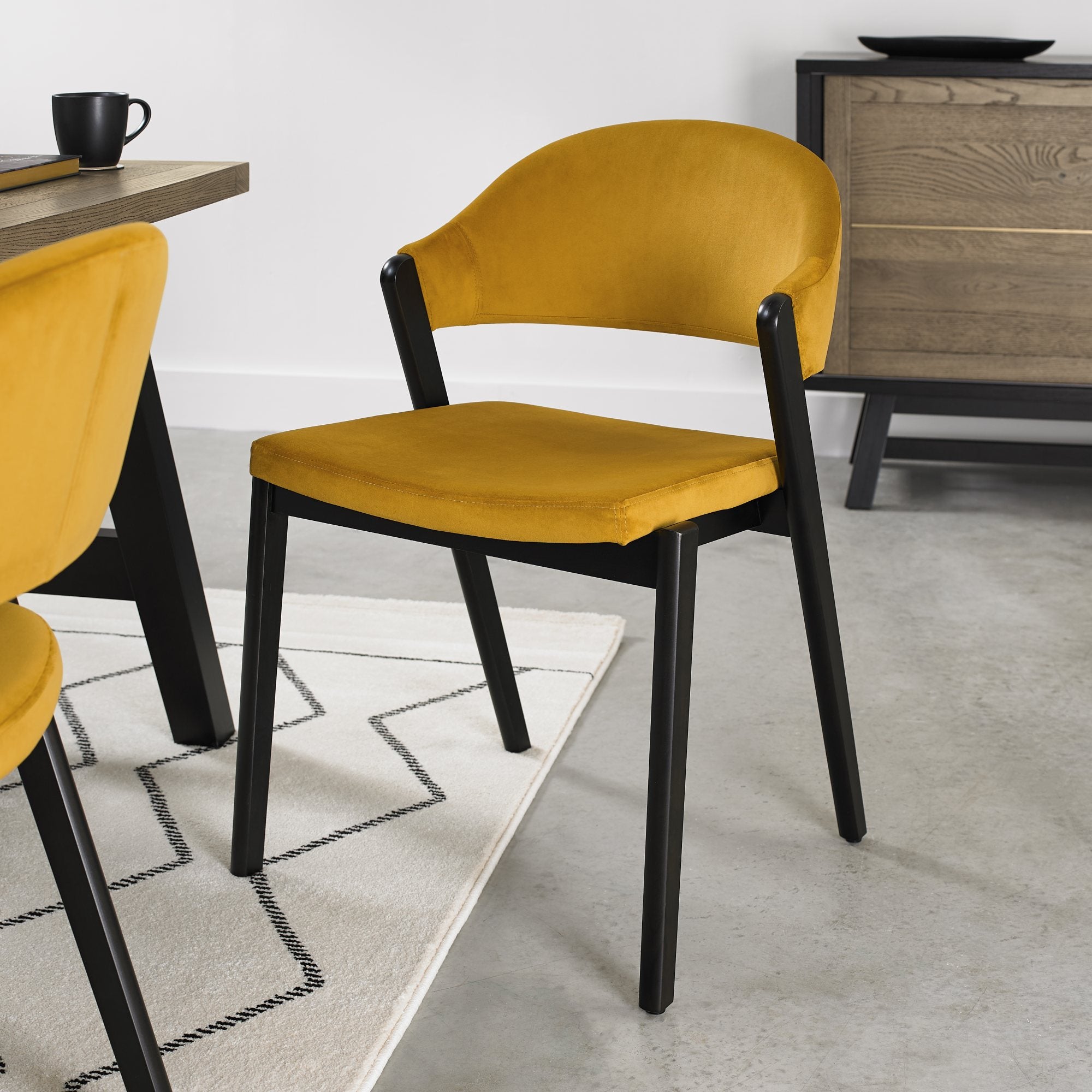 Highgate Peppercorn Dining Chair in Mustard Velvet