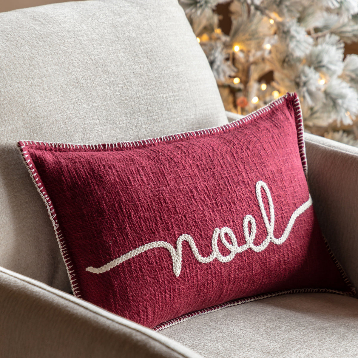 Embroidered Red 'Noel' Cushion