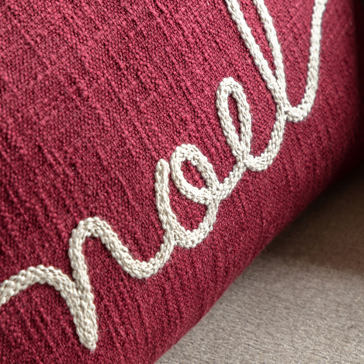 Embroidered Red 'Noel' Cushion