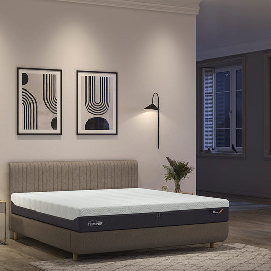 TEMPUR® Arc Static Bed with Vertical Headboard in Warm Stone