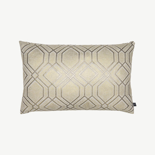 Double sided rectangular scatter cushion in tan with raised shiny geometric design
