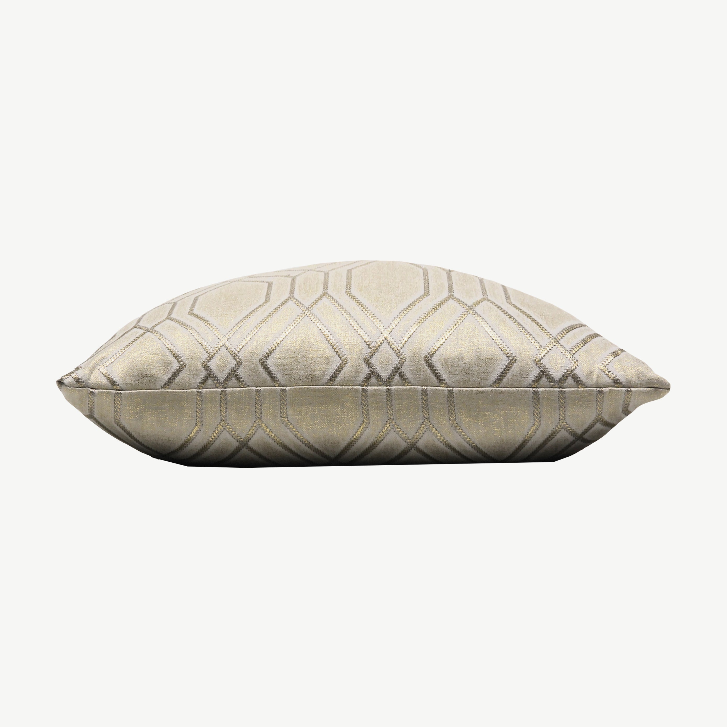 Double sided rectangular scatter cushion in tan with raised shiny geometric design