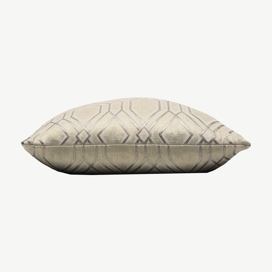 Double sided rectangular scatter cushion in tan with raised shiny geometric design