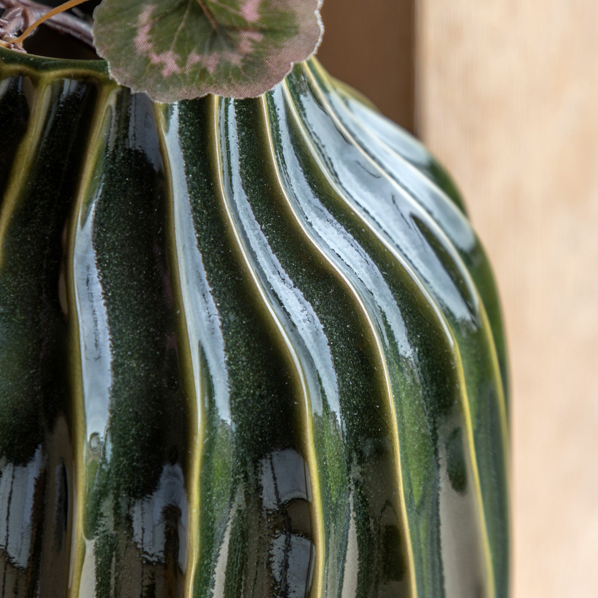 Olive Ribbed Vase