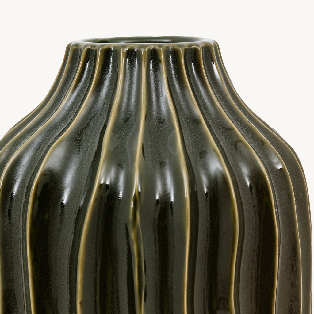 Olive Ribbed Vase