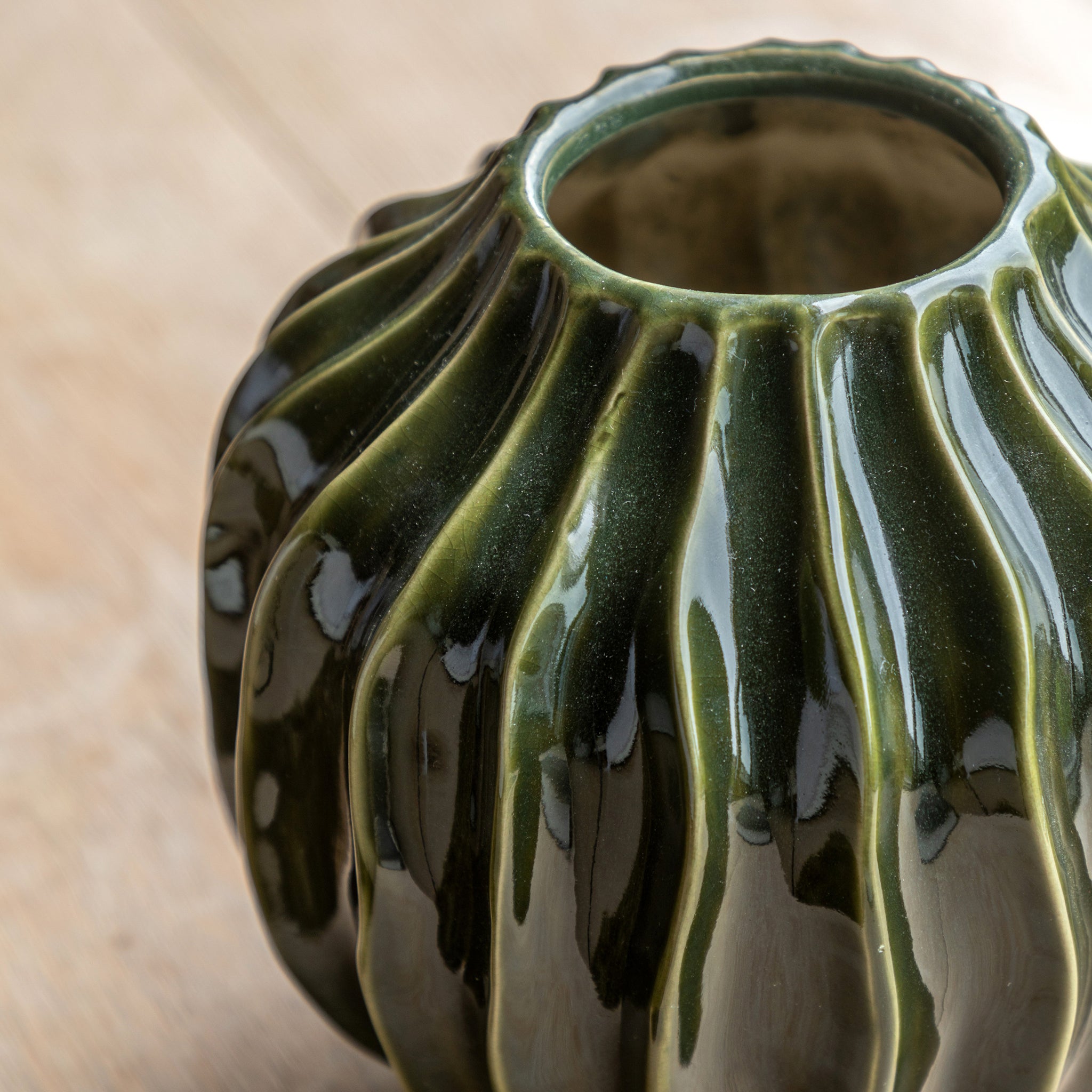 Olive Ribbed Vase