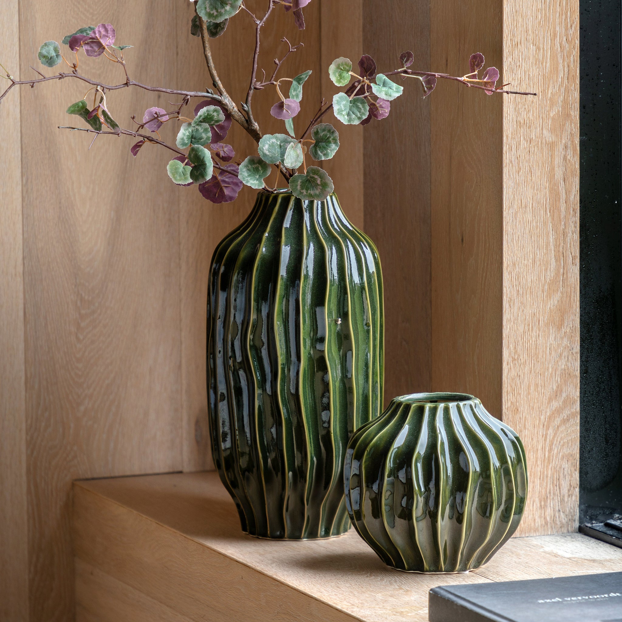 Olive Ribbed Vase