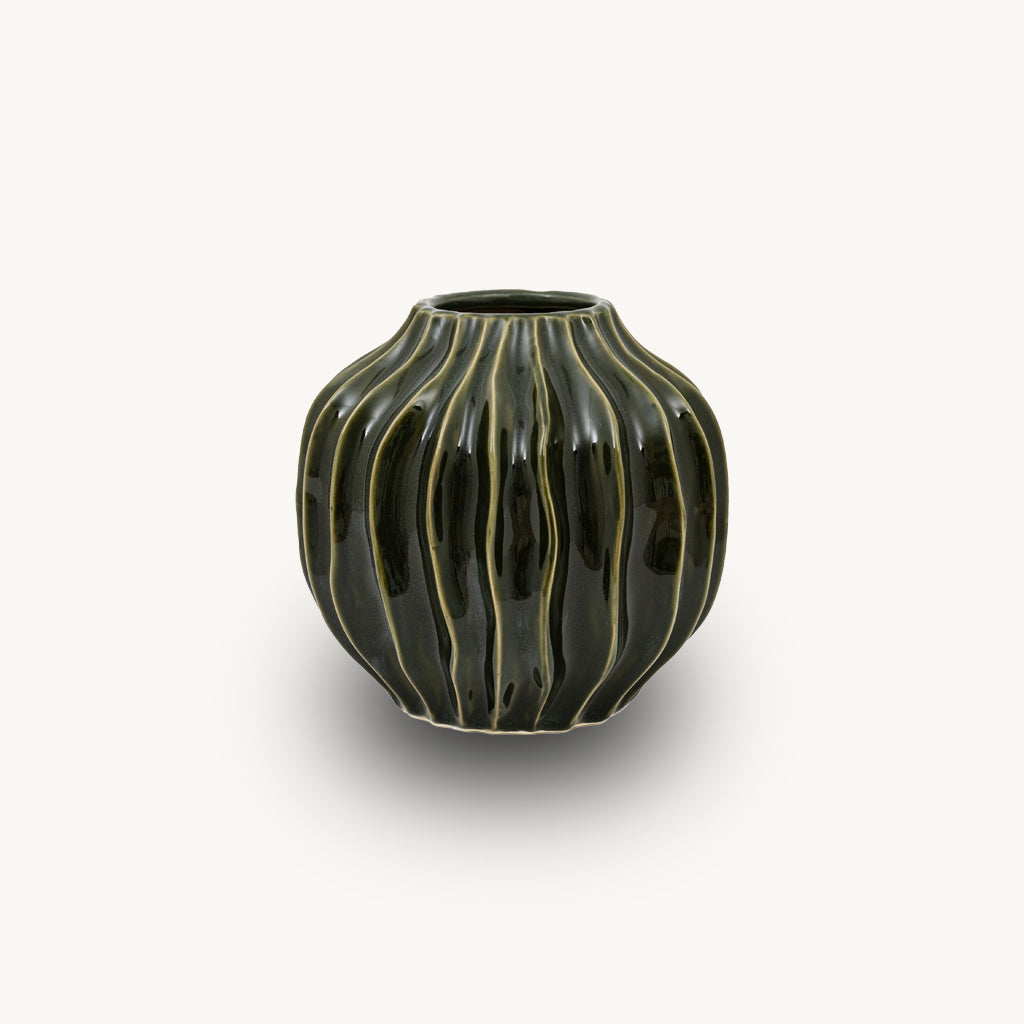 Olive Ribbed Vase