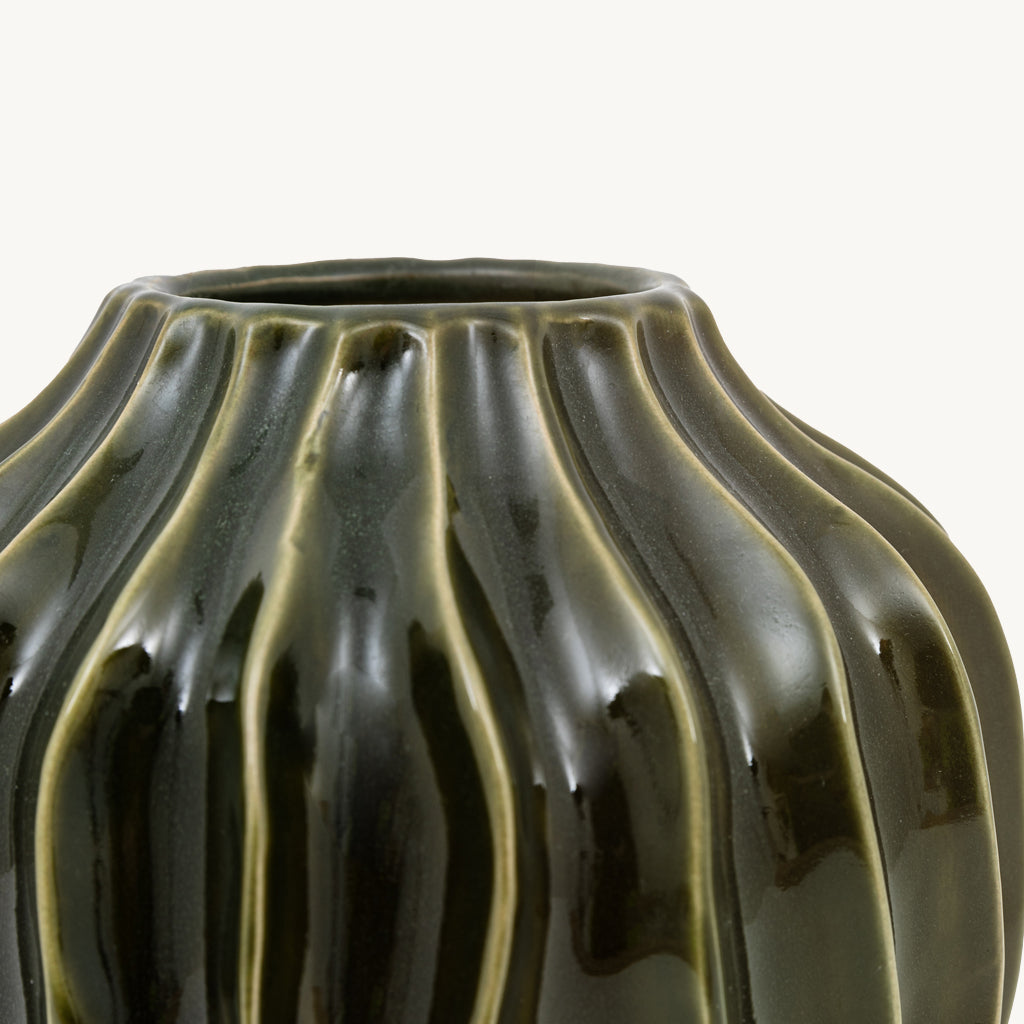 Olive Ribbed Vase
