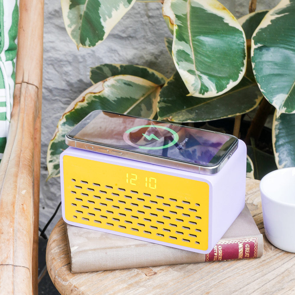 Rise Mix Bluetooth Speaker, Wireless Charger & Alarm Clock in Yellow
