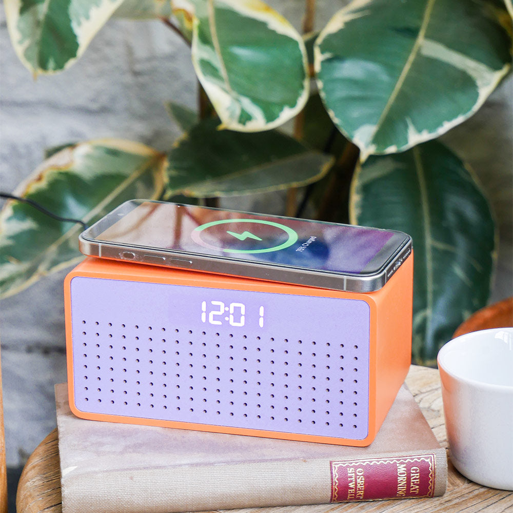Rise Mix Bluetooth Speaker, Wireless Charger & Alarm Clock in Orange