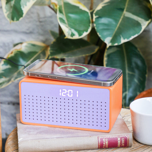Rise Mix Bluetooth Speaker, Wireless Charger & Alarm Clock in Orange