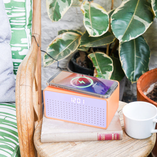 Rise Mix Bluetooth Speaker, Wireless Charger & Alarm Clock in Orange