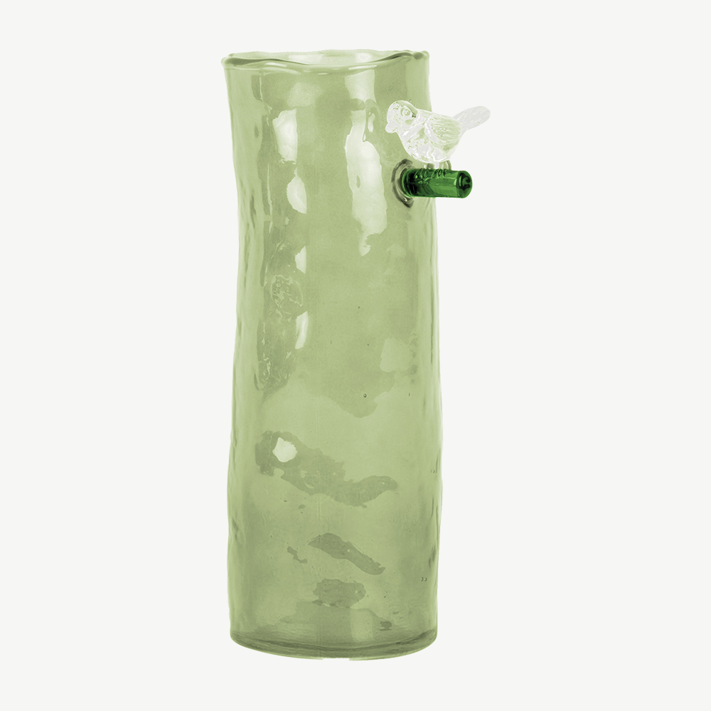 Bird on Bench Vase in Green