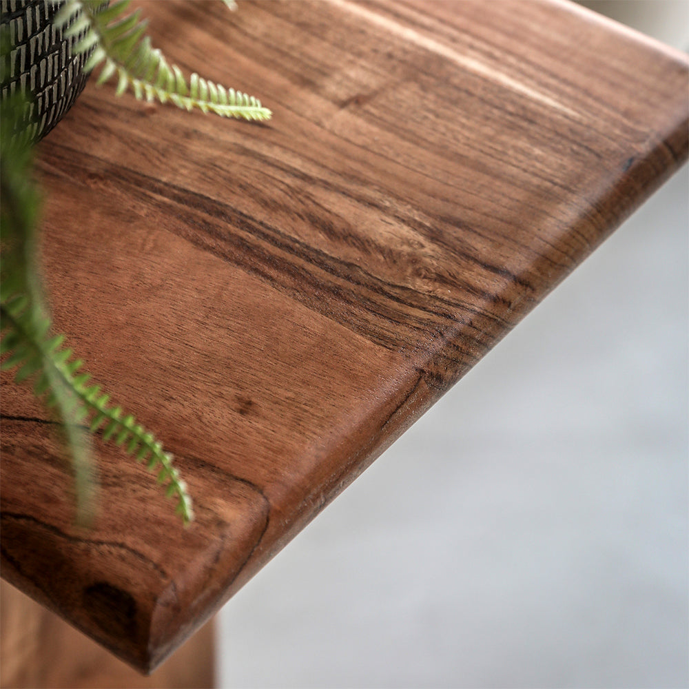 Acacia wood supper table in natural finish with side storage section 