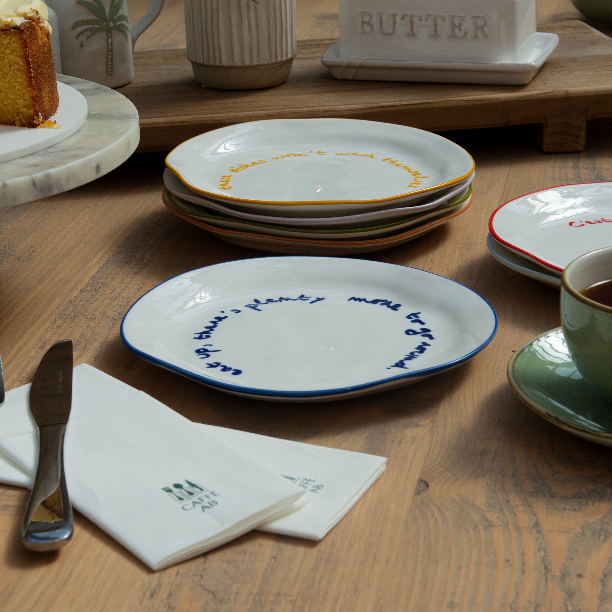 "Eat up there's plenty more to go around" Blue Tableware Plate