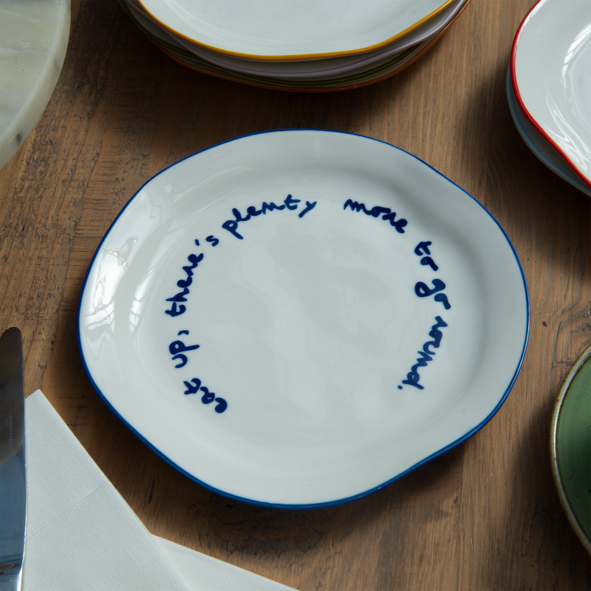 "Eat up there's plenty more to go around" Blue Tableware Plate