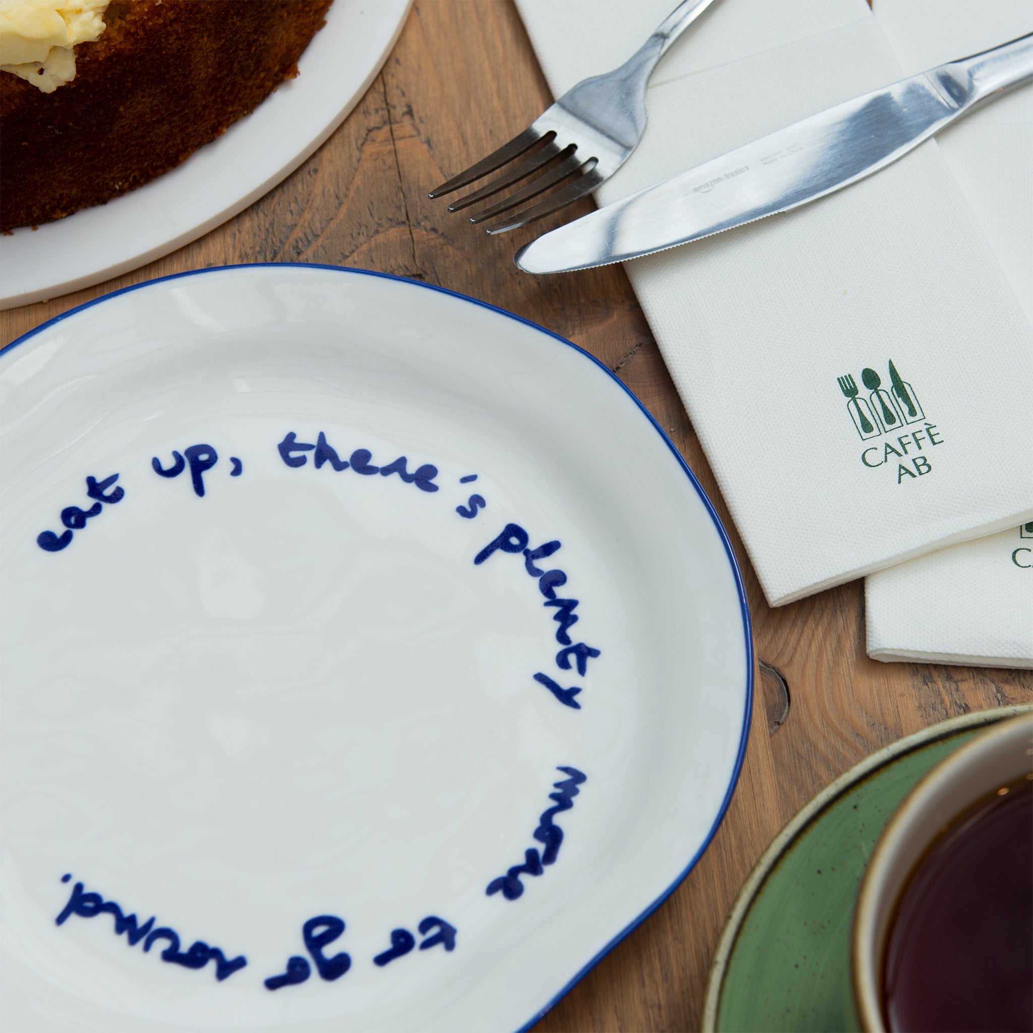 "Eat up there's plenty more to go around" Blue Tableware Plate