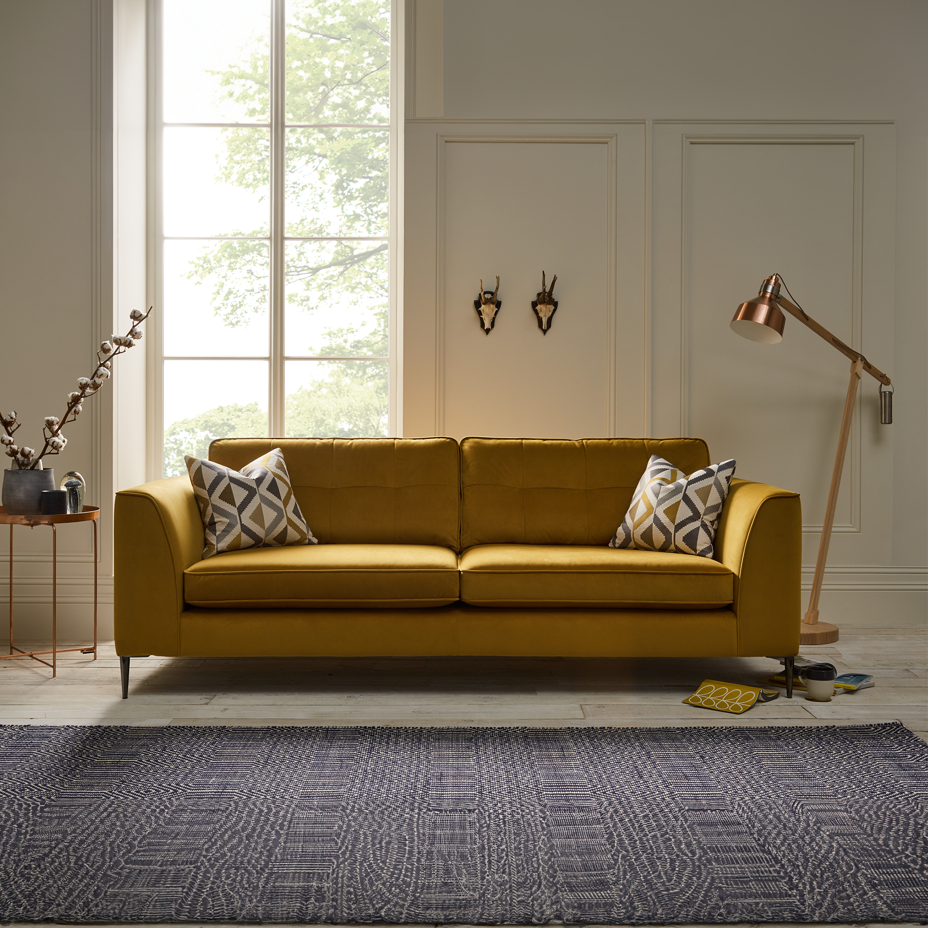 Purley Large Sofa 1 in Plush-Velvet-Turmeric