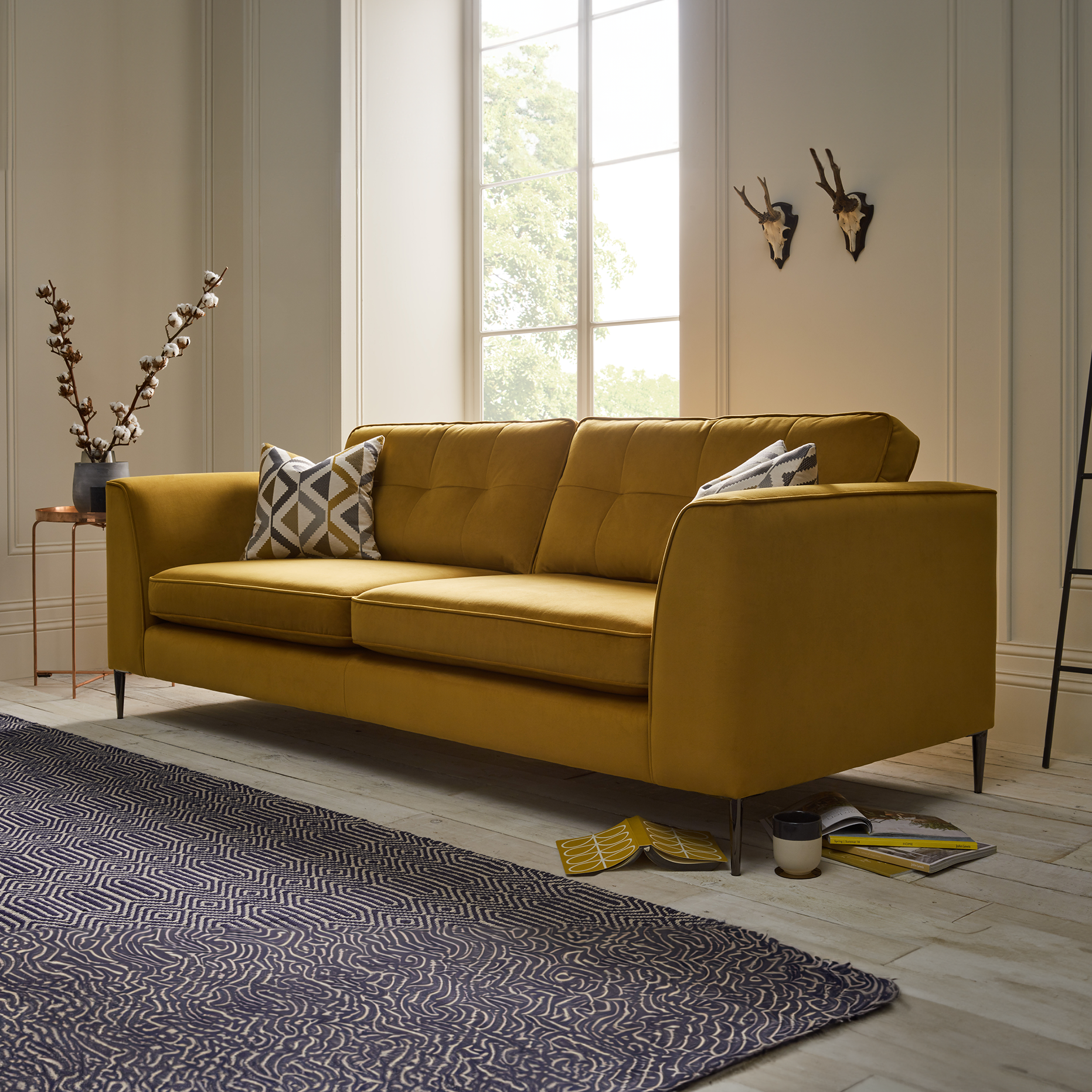 Purley Large Sofa 1 in Plush-Velvet-Turmeric