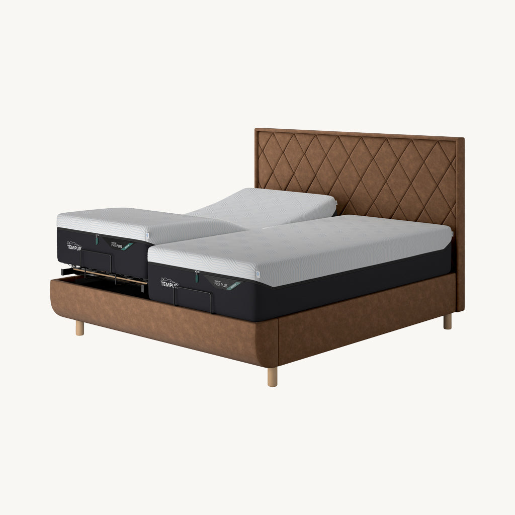 TEMPUR® Arc Adjustable Bed with Quilted Headboard in Brown
