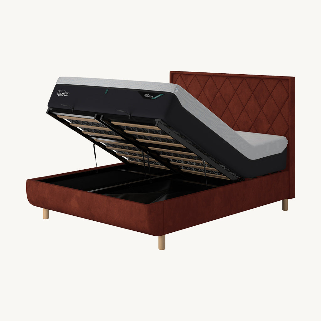 TEMPUR® Arc Ottoman Bed with Quilted Headboard in Copper