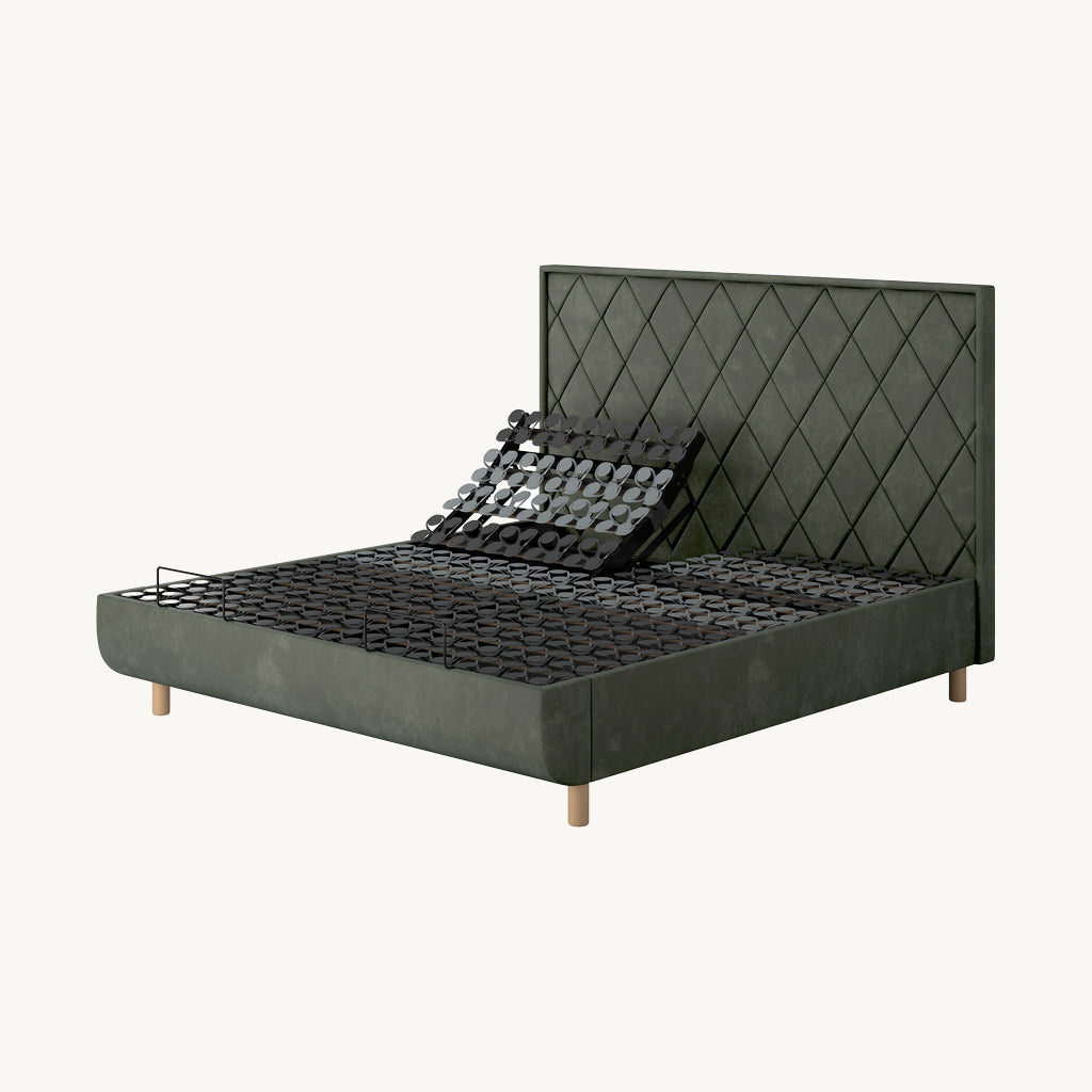 TEMPUR® Arc Adjustable Bed with Quilted Headboard in Dark Green