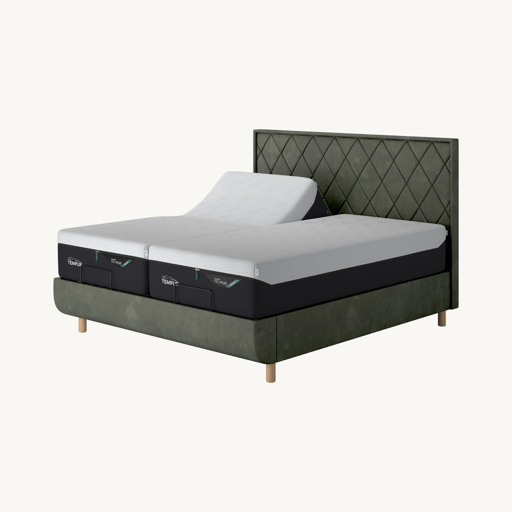 TEMPUR® Arc Adjustable Bed with Quilted Headboard in Dark Green